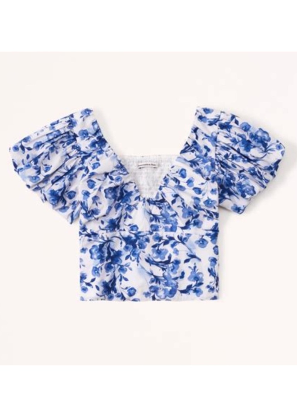 Abercrombie & Fitch Blue Floral Puff Sleeve Poplin Top Garden Party Size XL